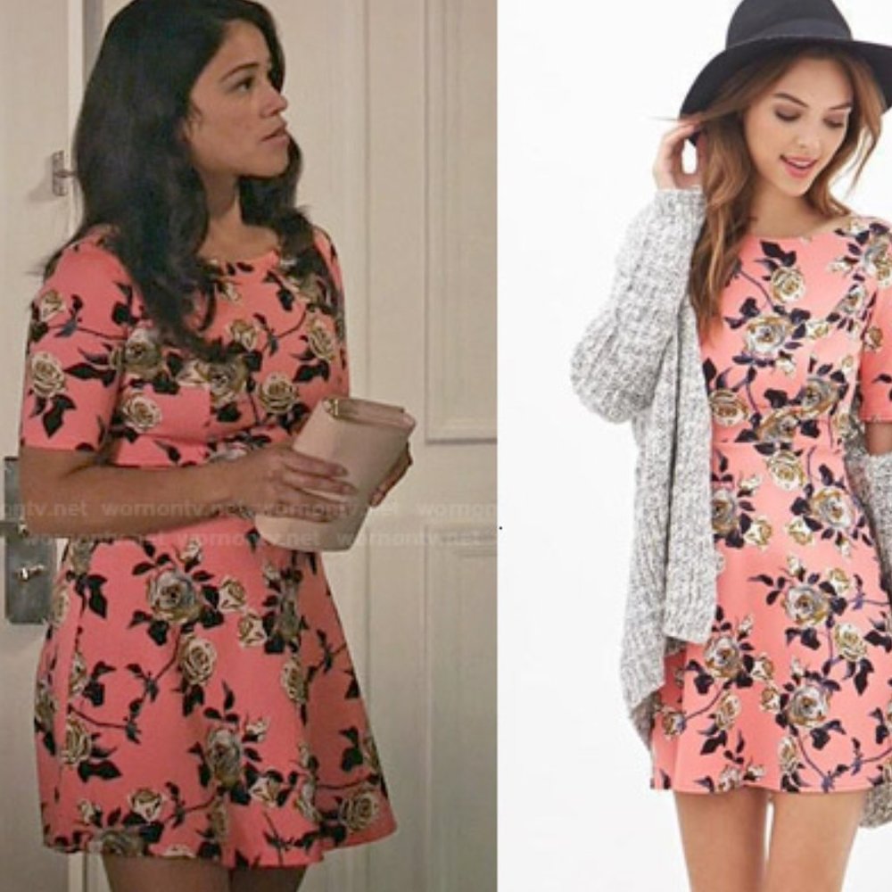 Forever 21 Rose Print Fit and Flare Dress